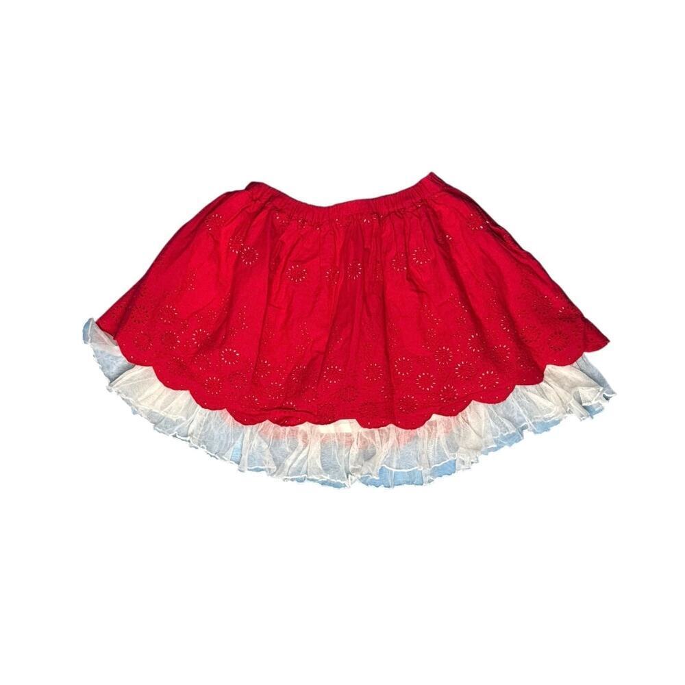 Garnet Hill Girls Size 6 Red Tutu Skirt Eyelet Cotton White Ruffle Lined